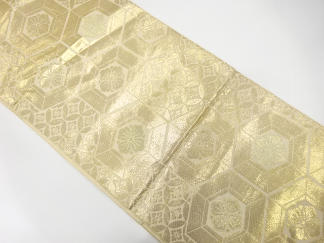 JAPANESE KIMONO / ANTIQUE FUKURO OBI / SILK / WOVEN SHIPPO PATTERN